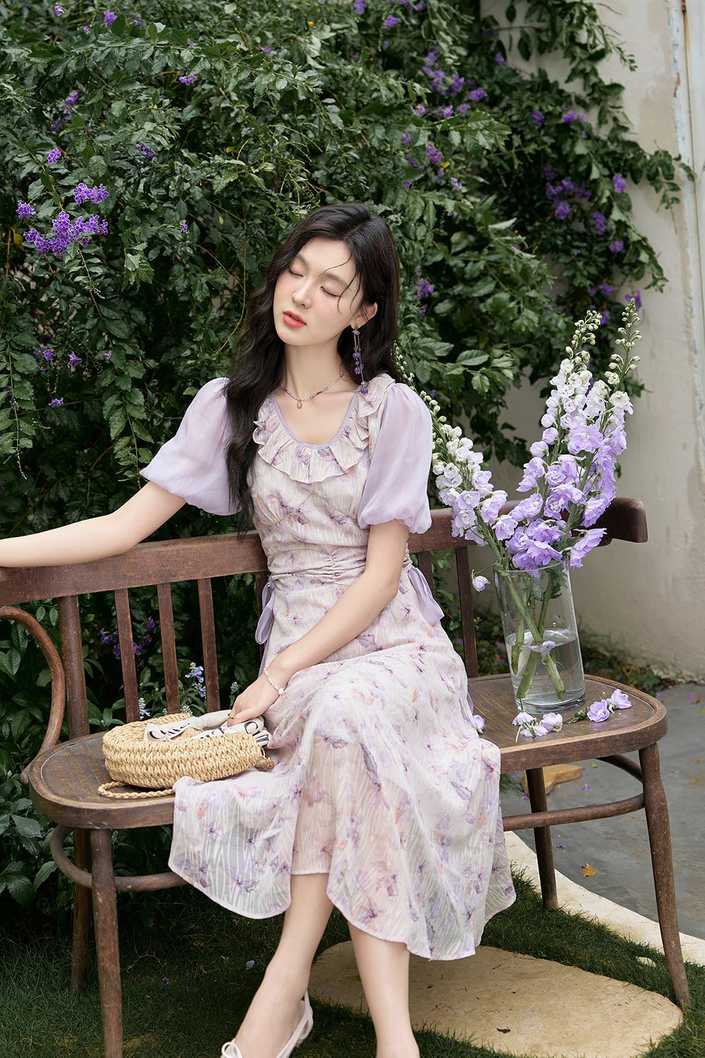 Women Ruffled Purple Floral Maxi Dress
