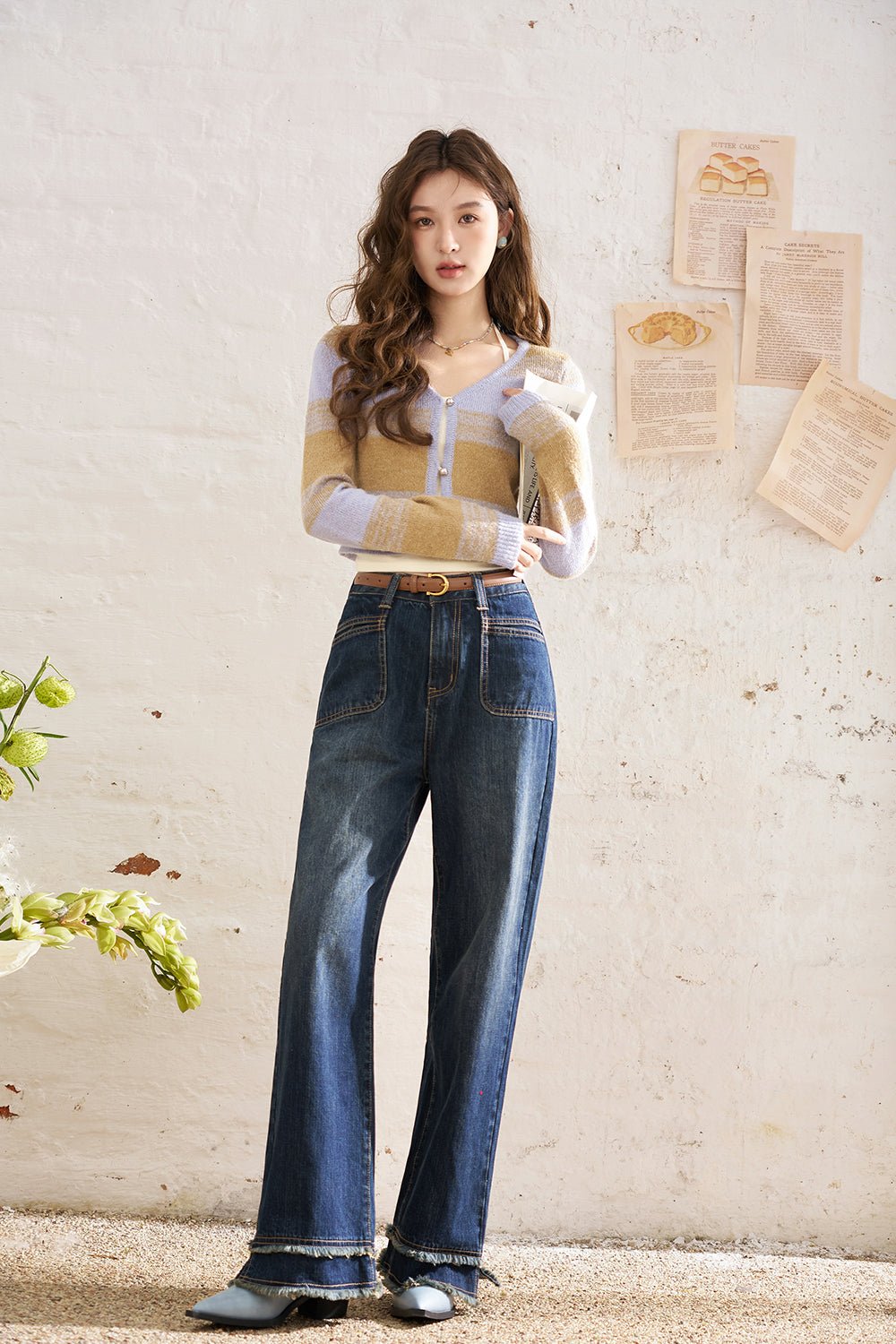 Set Atasan Tali Spaghetti dan Kemeja Rajut Dijual Terpisah