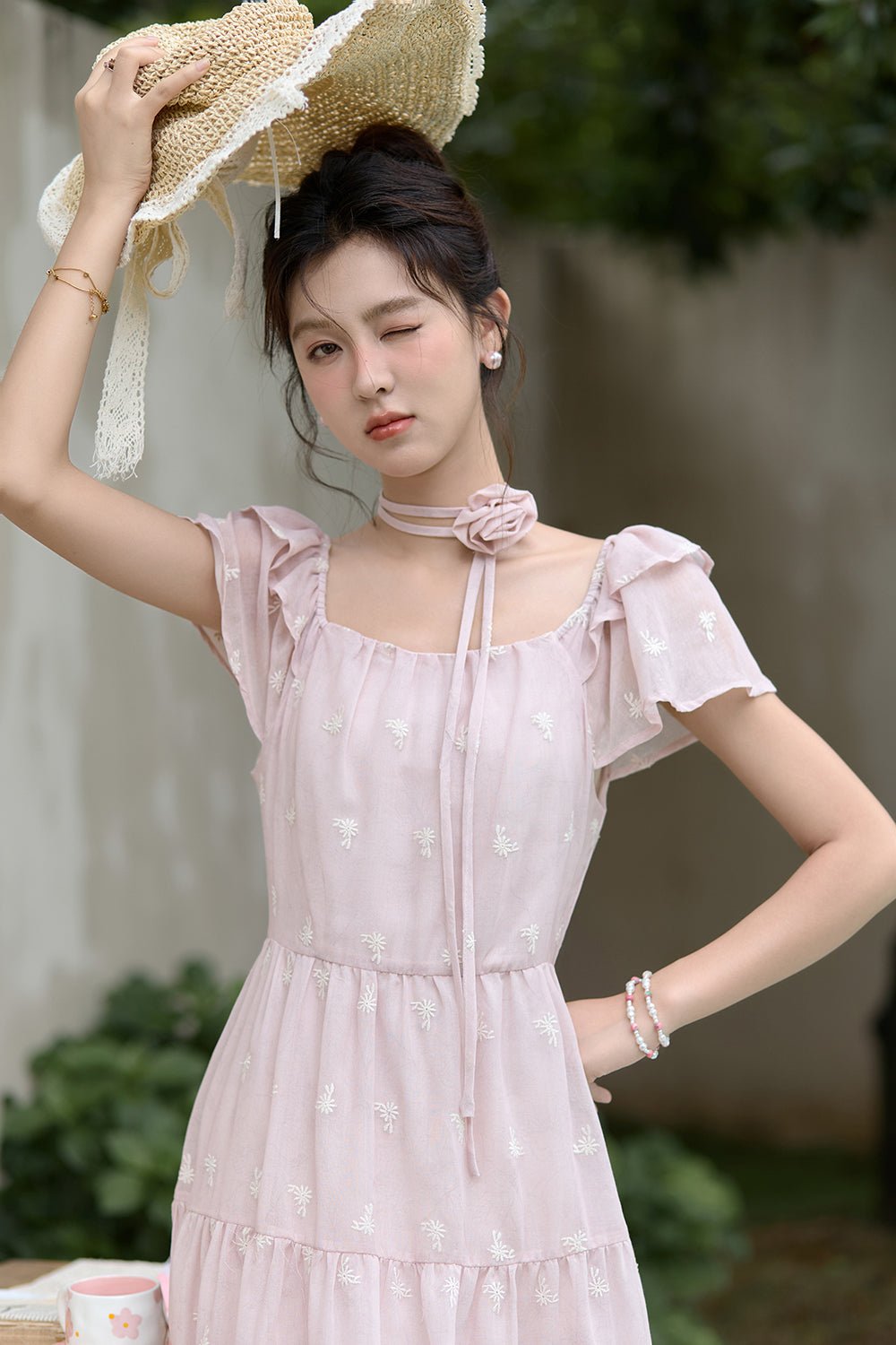 Gaun Maxi Motif Bunga A-line untuk Wanita