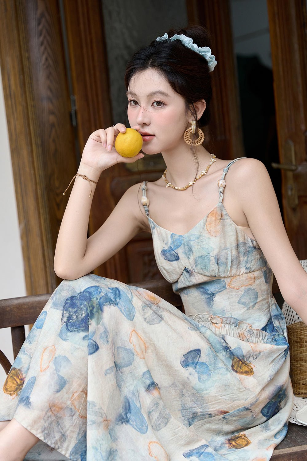 Gaun Tali Maxi Spaghetti Bunga Wanita