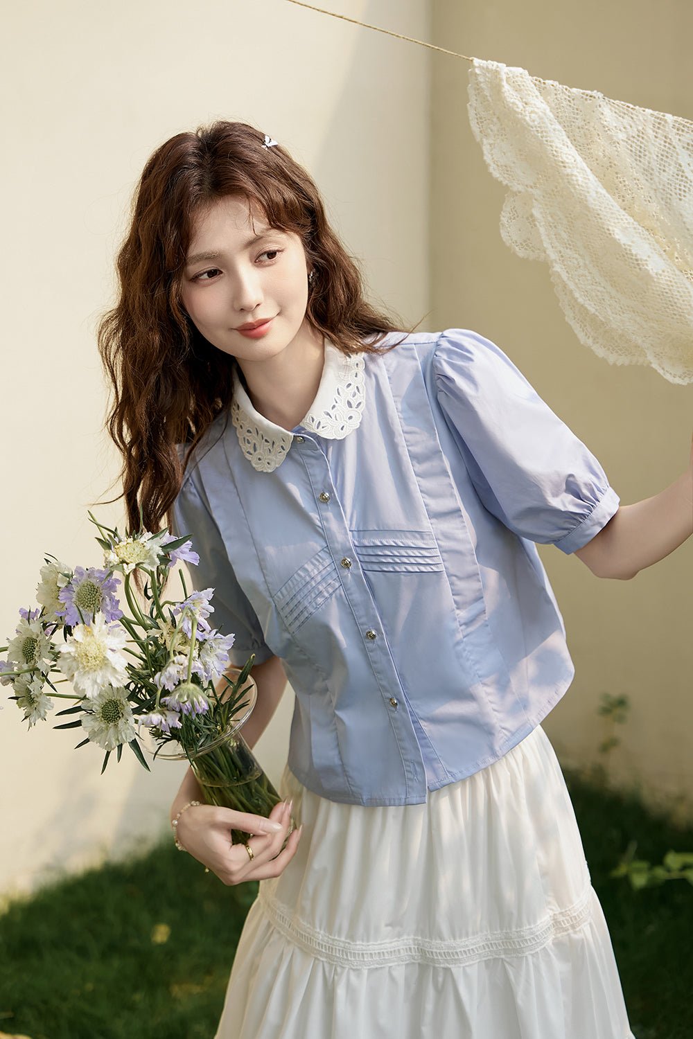Áo sơ mi xanh 100% cotton dành cho nữ