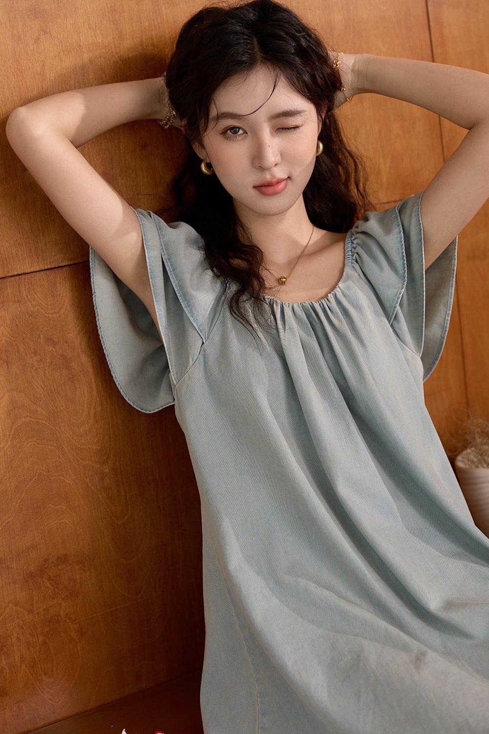 Váy midi trơn tay bồng cho nữ