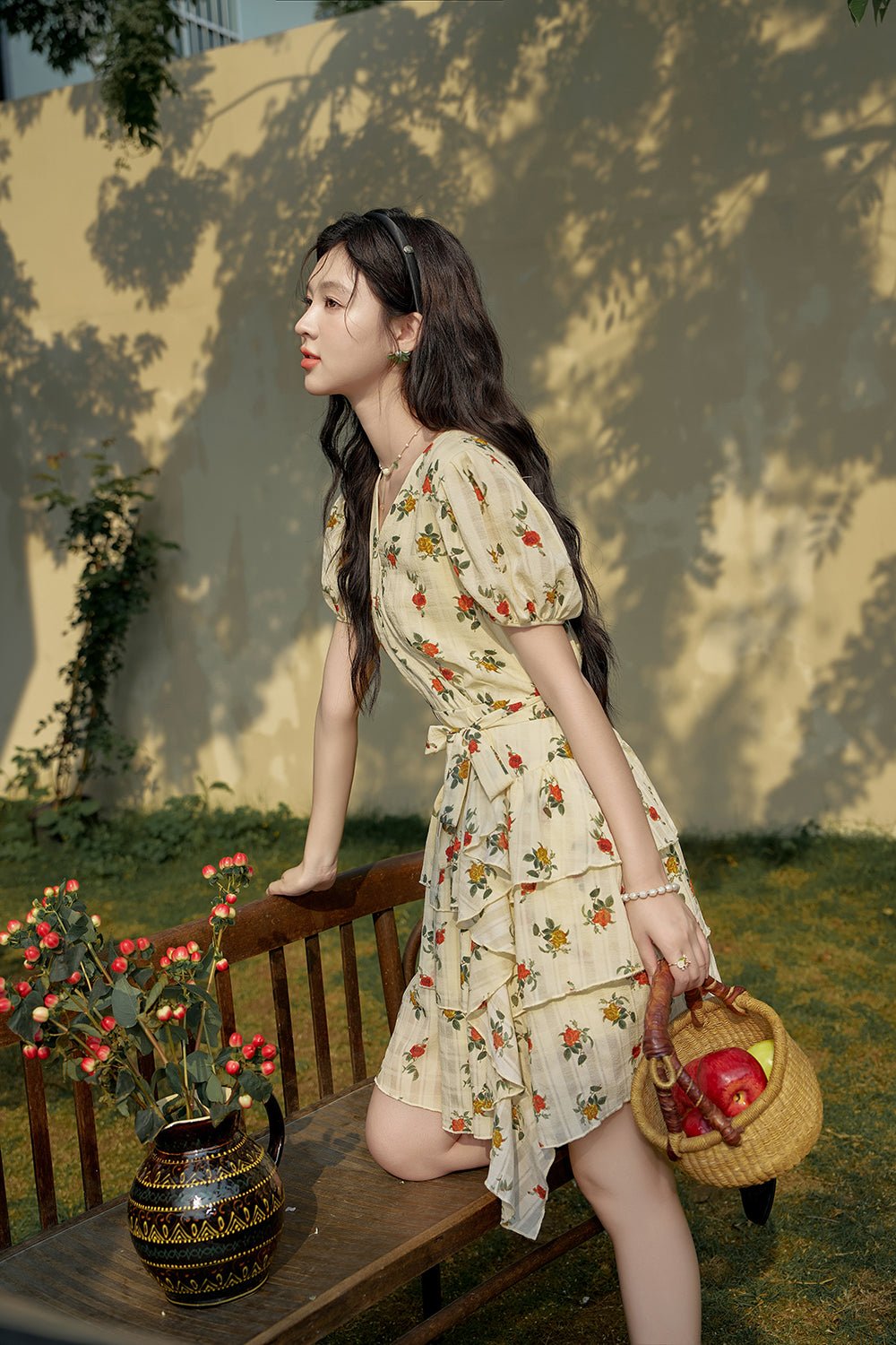 Gaun Midi Sifon Bunga untuk Wanita