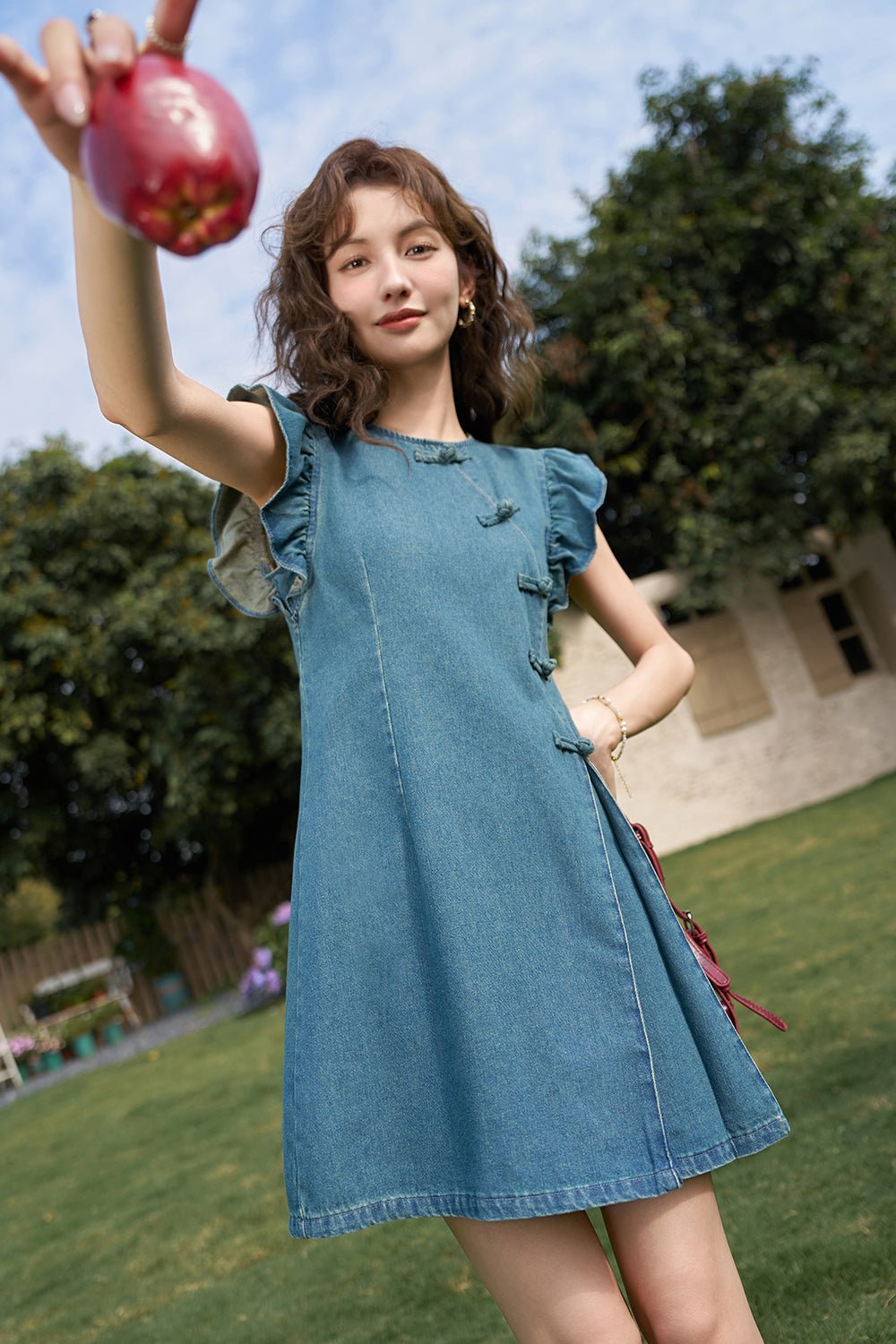 Midi Denim Dress for Women - Mishow