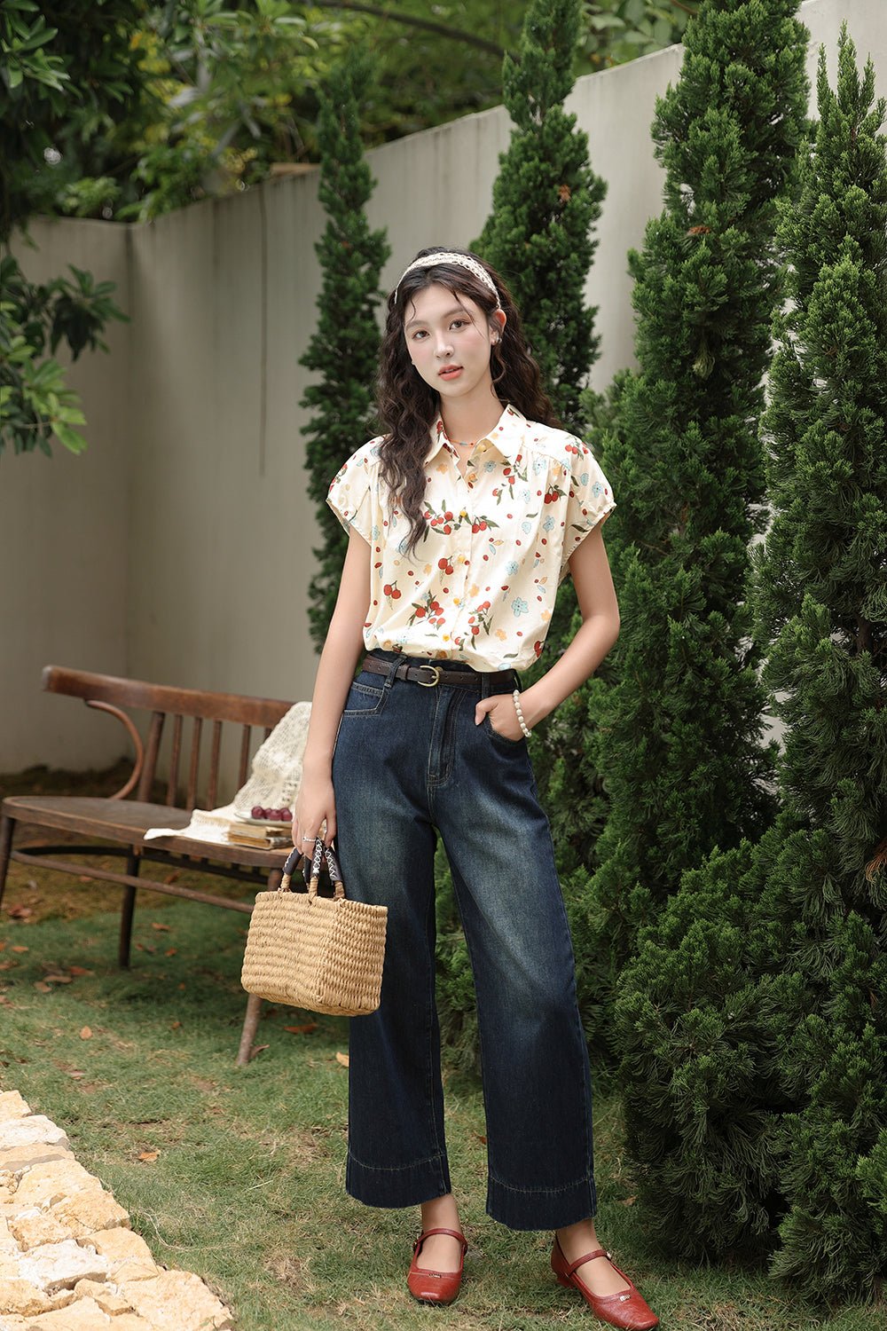 100% Kemeja Pencetakan Katun untuk Wanita