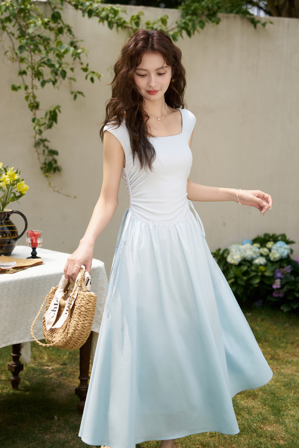 Blue Maxi Spaghetti Strap Dress for Women