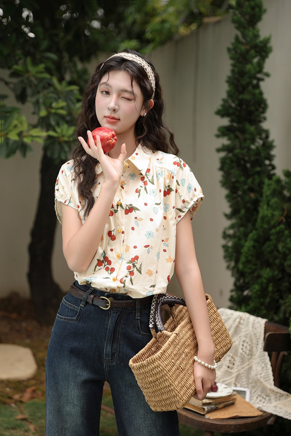 100% Kemeja Pencetakan Katun untuk Wanita