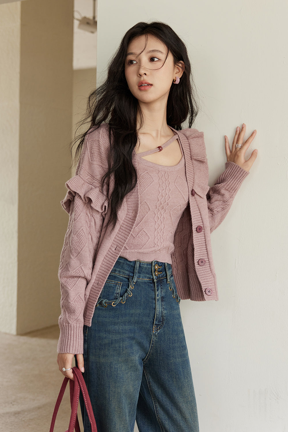 스파게티 스트랩 탑과 카디건 세트 별도 판매