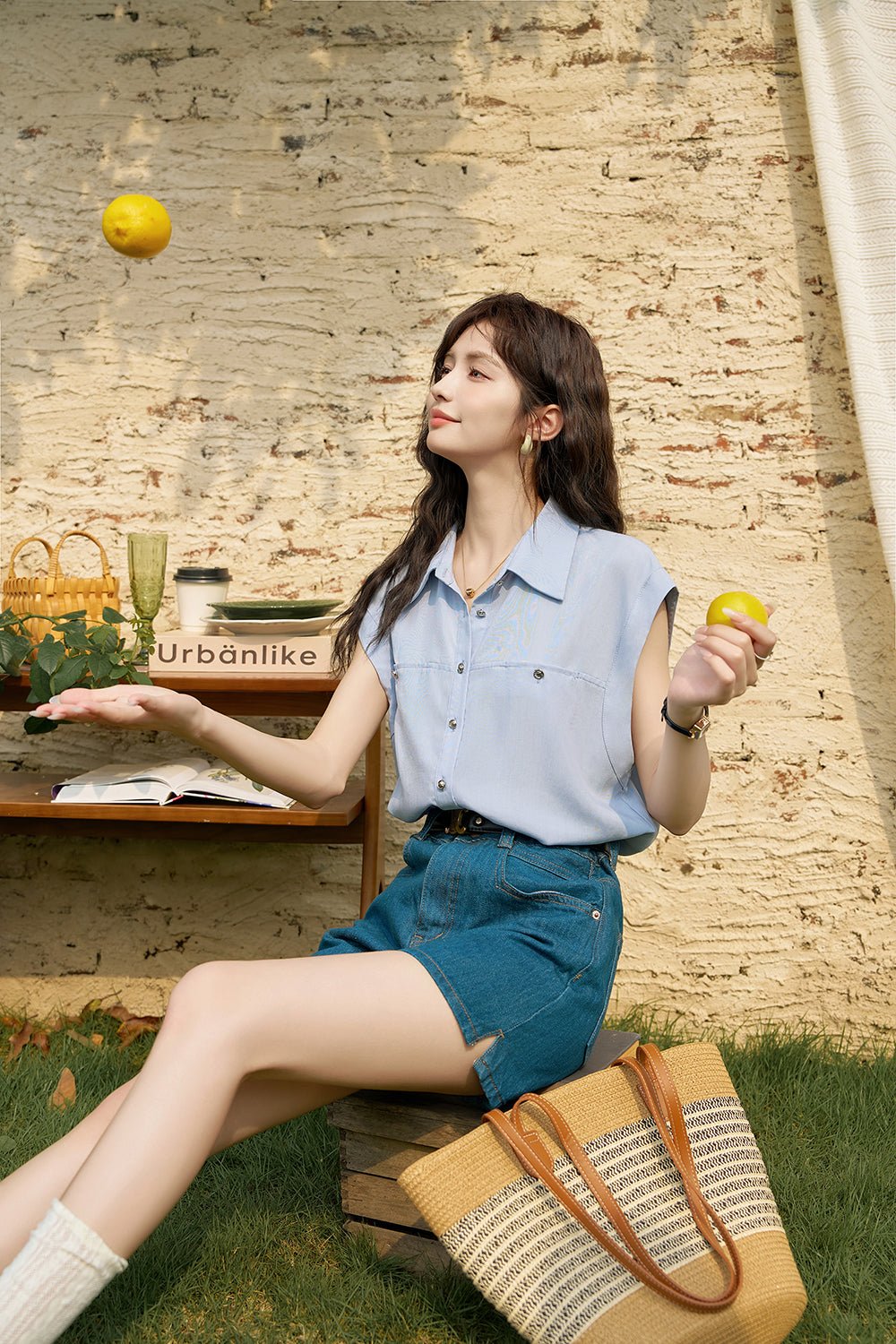 여성용 민소매 허리 코트 셔츠