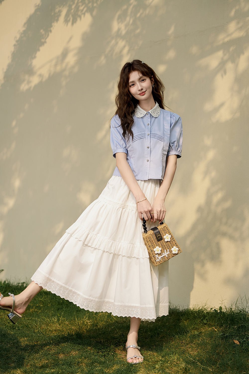 Áo sơ mi xanh 100% cotton dành cho nữ