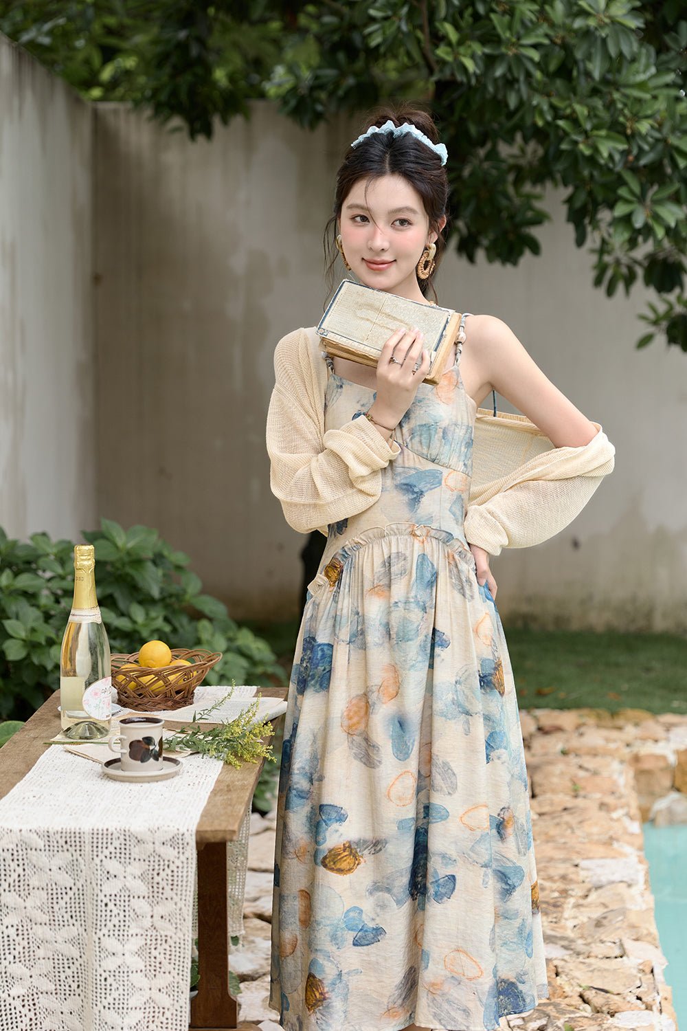 Gaun Tali Maxi Spaghetti Bunga Wanita