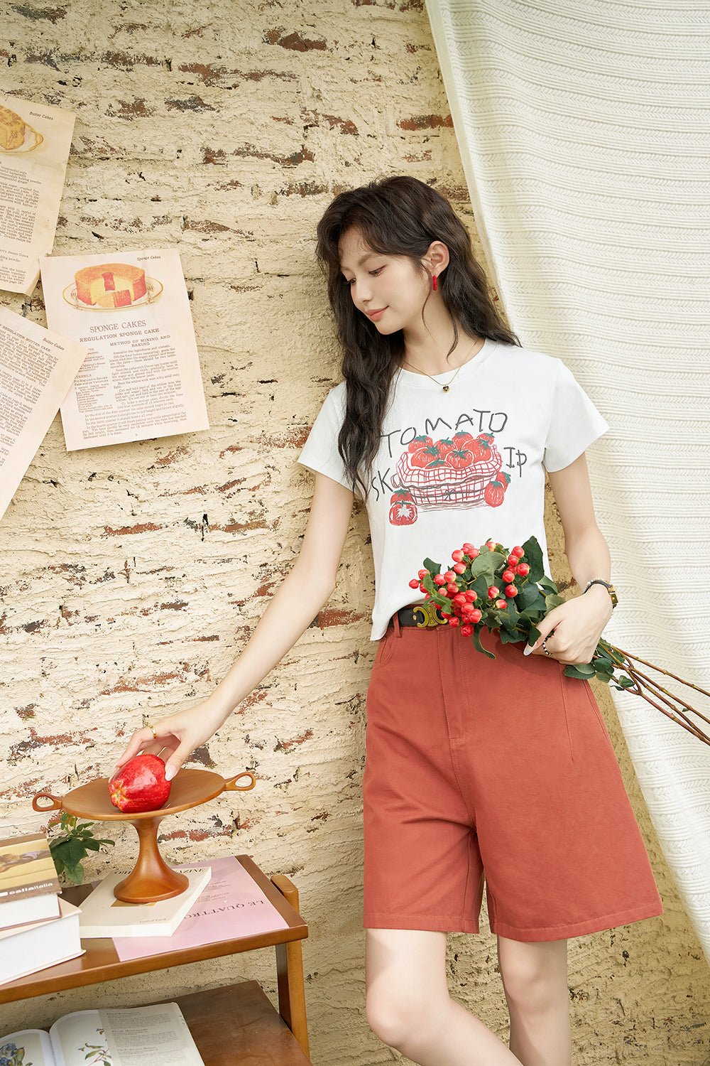 Celana Pendek Pinggang Tinggi Padat untuk Wanita