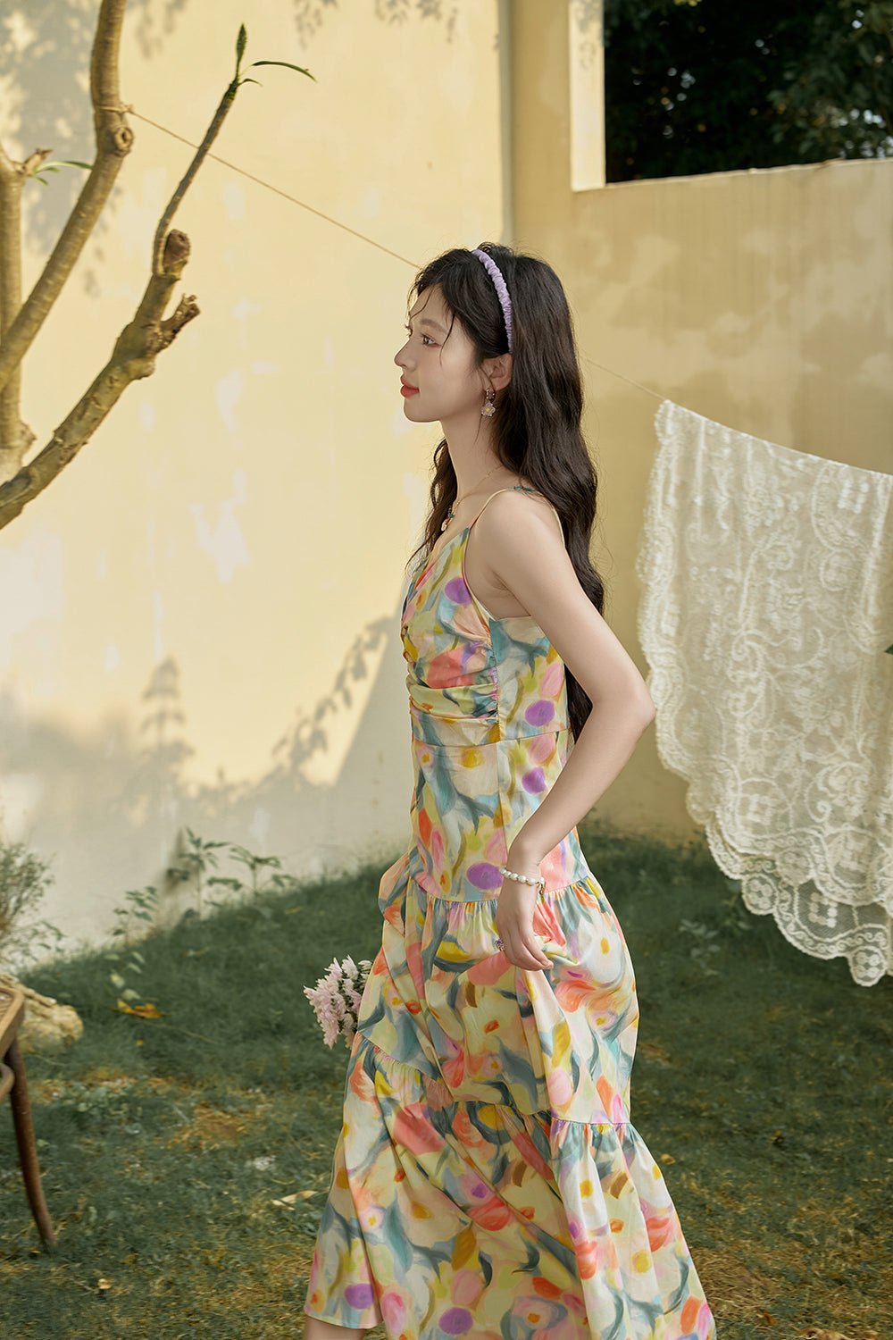 Gaun Tali Maxi Spaghetti Bunga Wanita