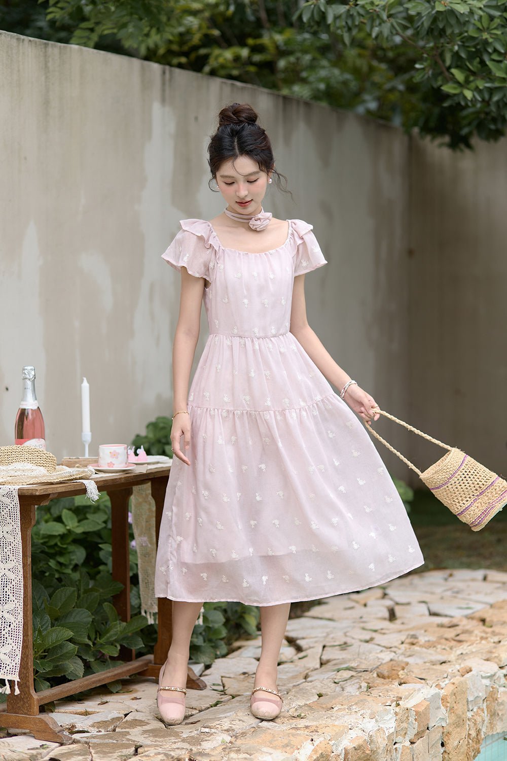 Gaun Maxi Motif Bunga A-line untuk Wanita