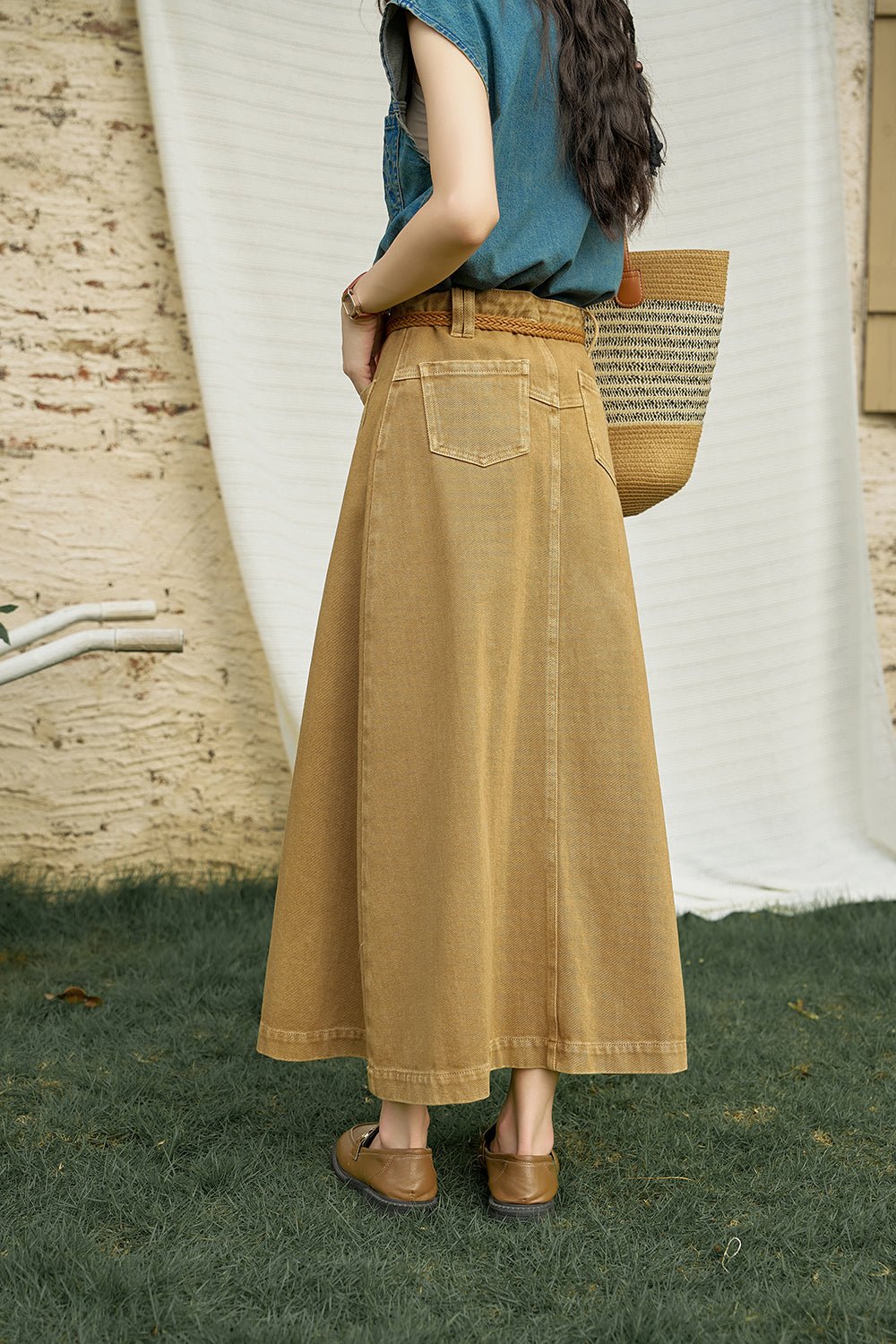 Rok Denim Pinggang Tinggi Wanita