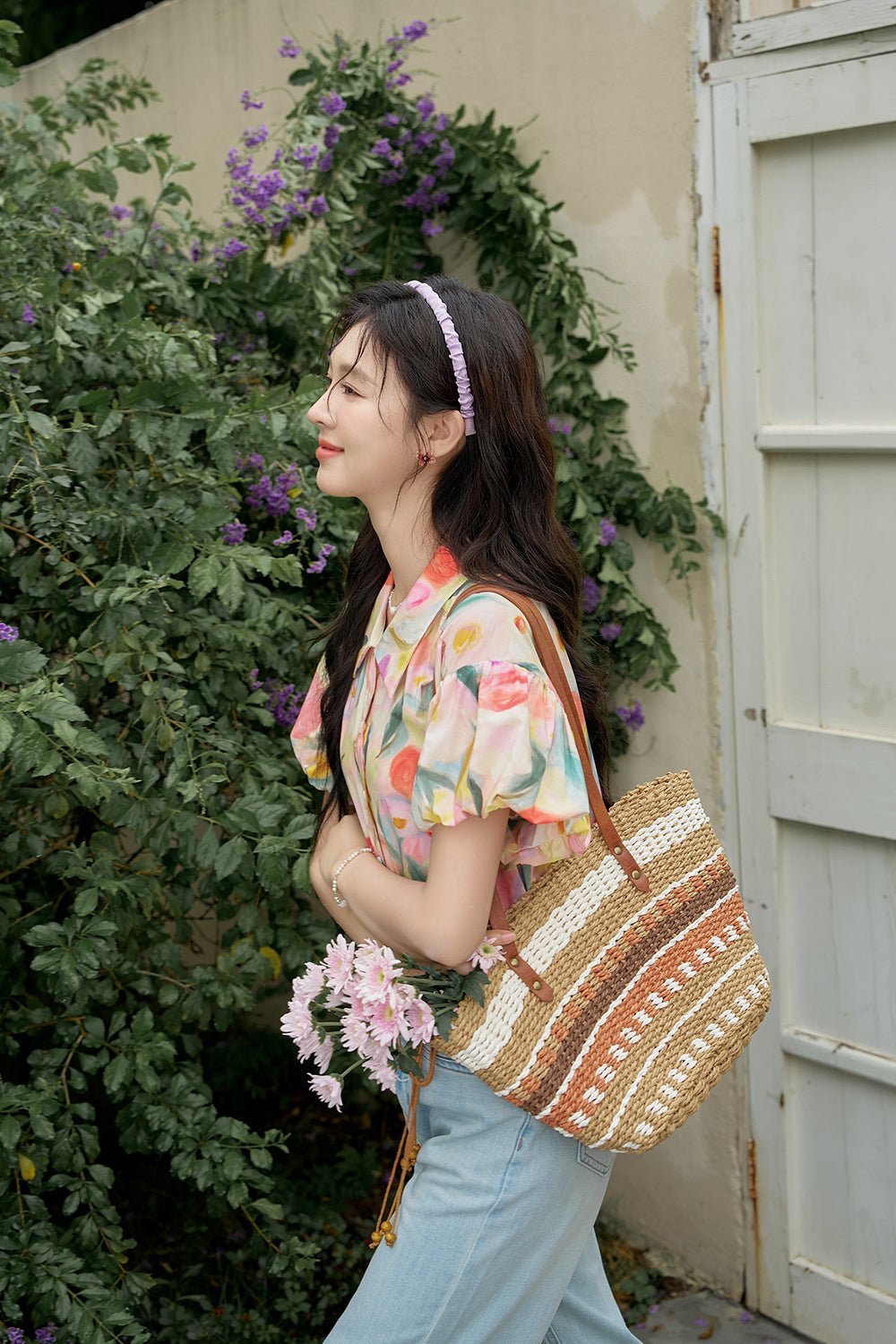 100% Kemeja Bunga Katun untuk Wanita