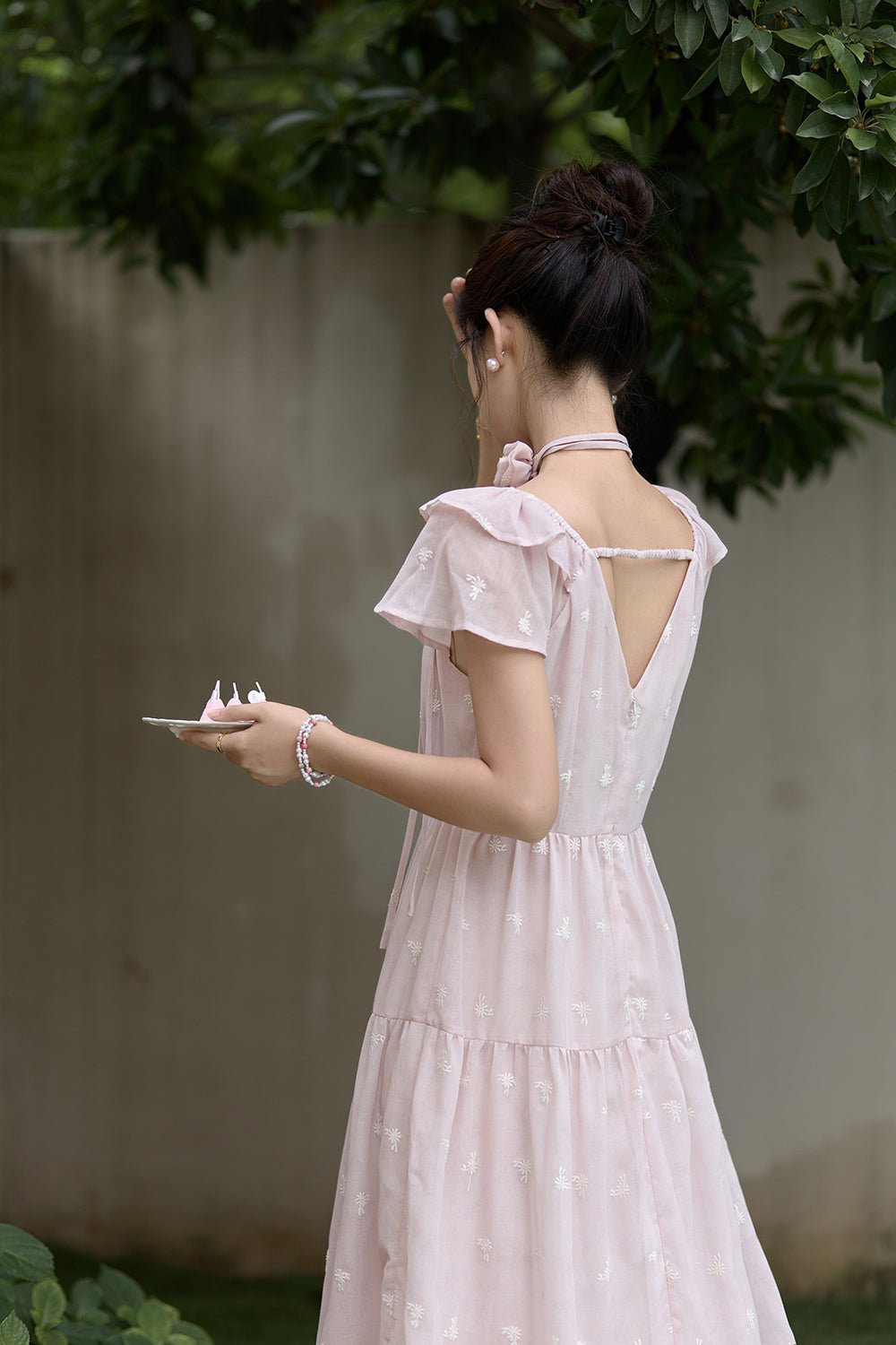 Gaun Maxi Motif Bunga A-line untuk Wanita