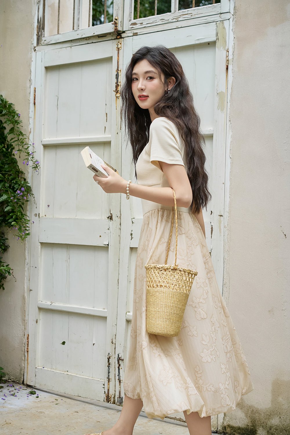 여성용 코튼 프린트 홀터 넥 미디 원피스