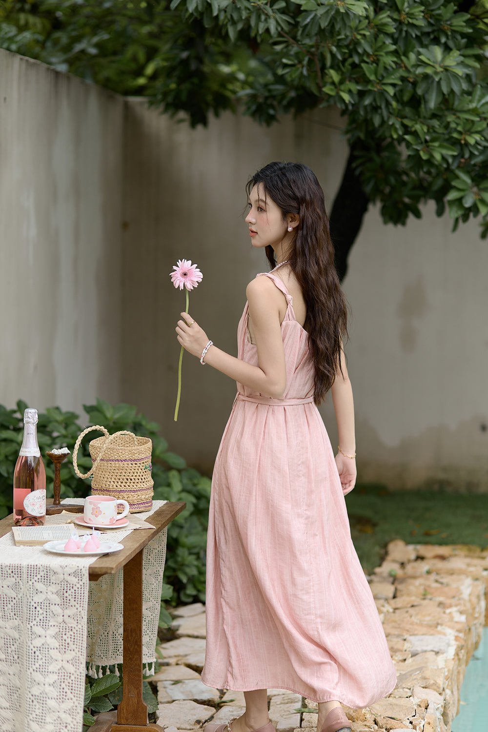 여성용 맥시 스파게티 스트랩 드레스