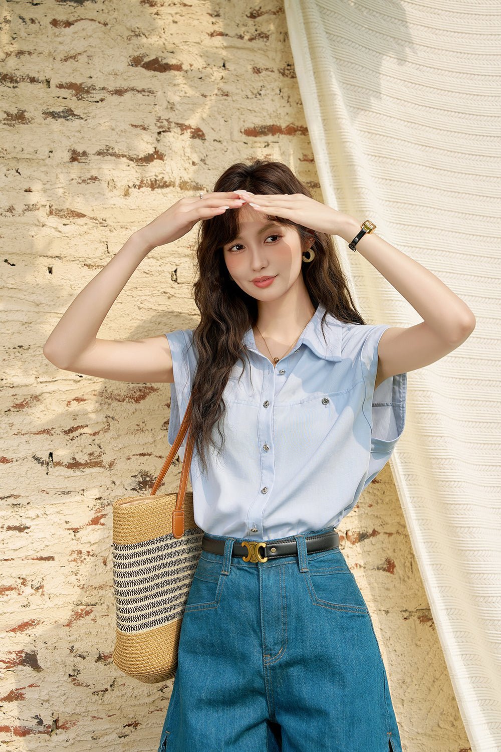 여성용 민소매 허리 코트 셔츠
