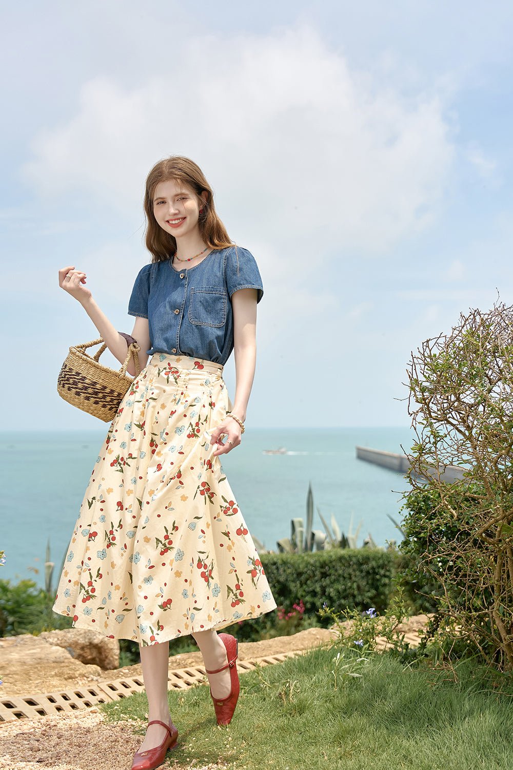 100% Rok Maxi Bunga Katun untuk Wanita