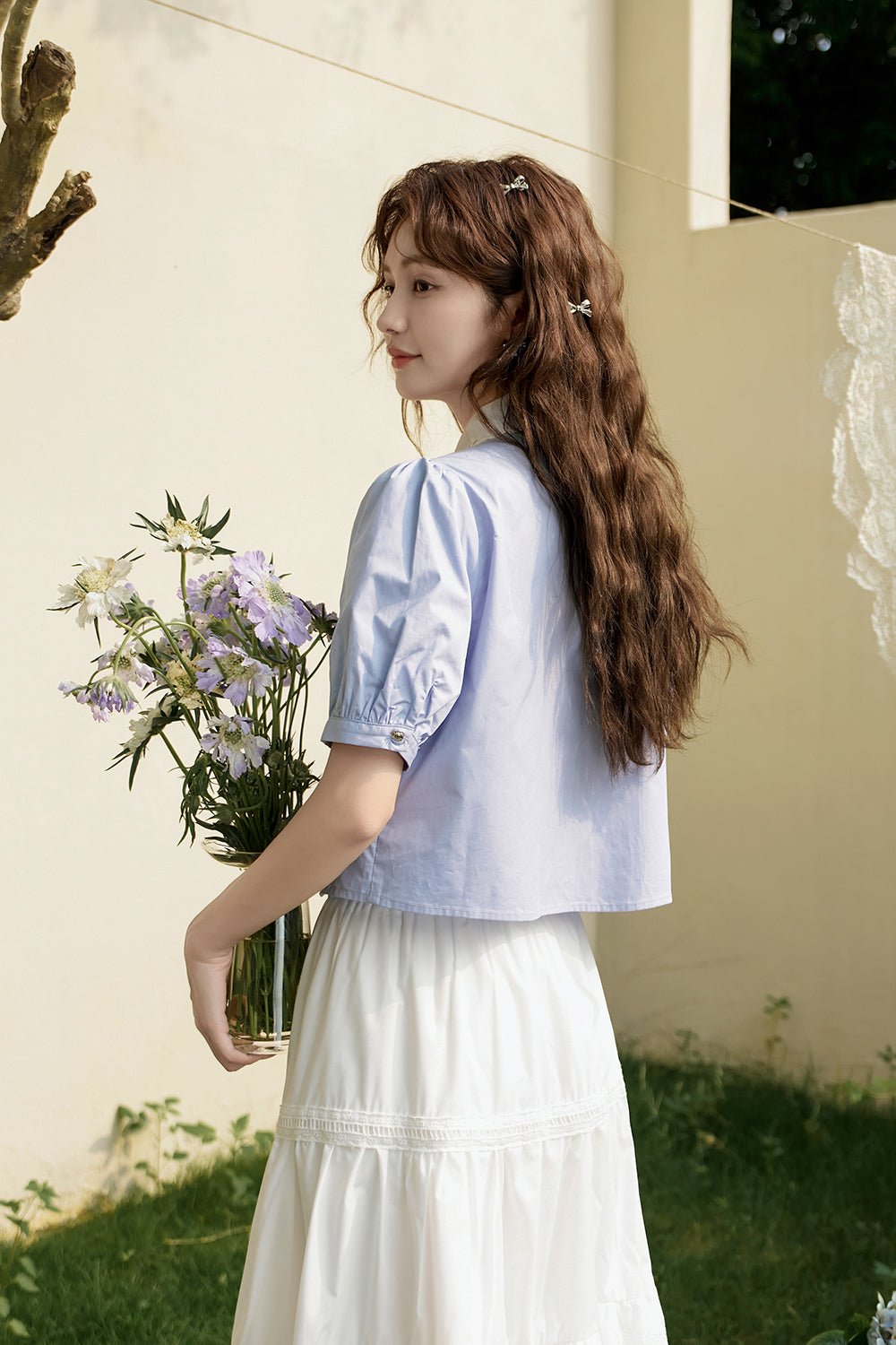 Áo sơ mi xanh 100% cotton dành cho nữ