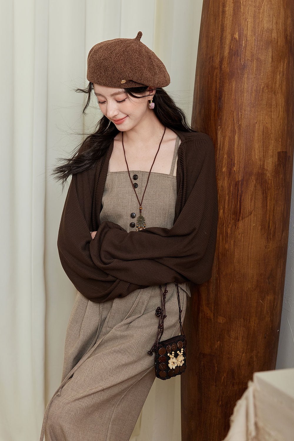 เซ็ตเสื้อสายเดี่ยว + เสื้อคลุม + กางเกง