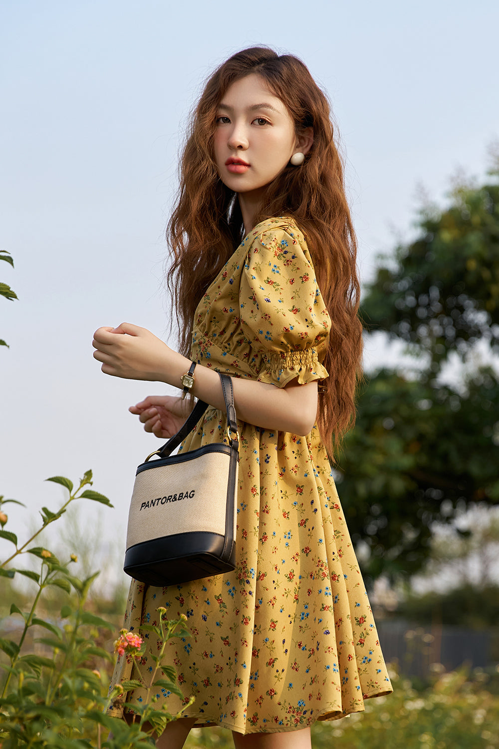 Váy midi họa tiết hoa chữ A dành cho nữ