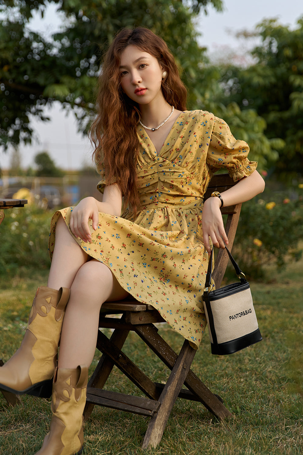 Váy midi họa tiết hoa chữ A dành cho nữ