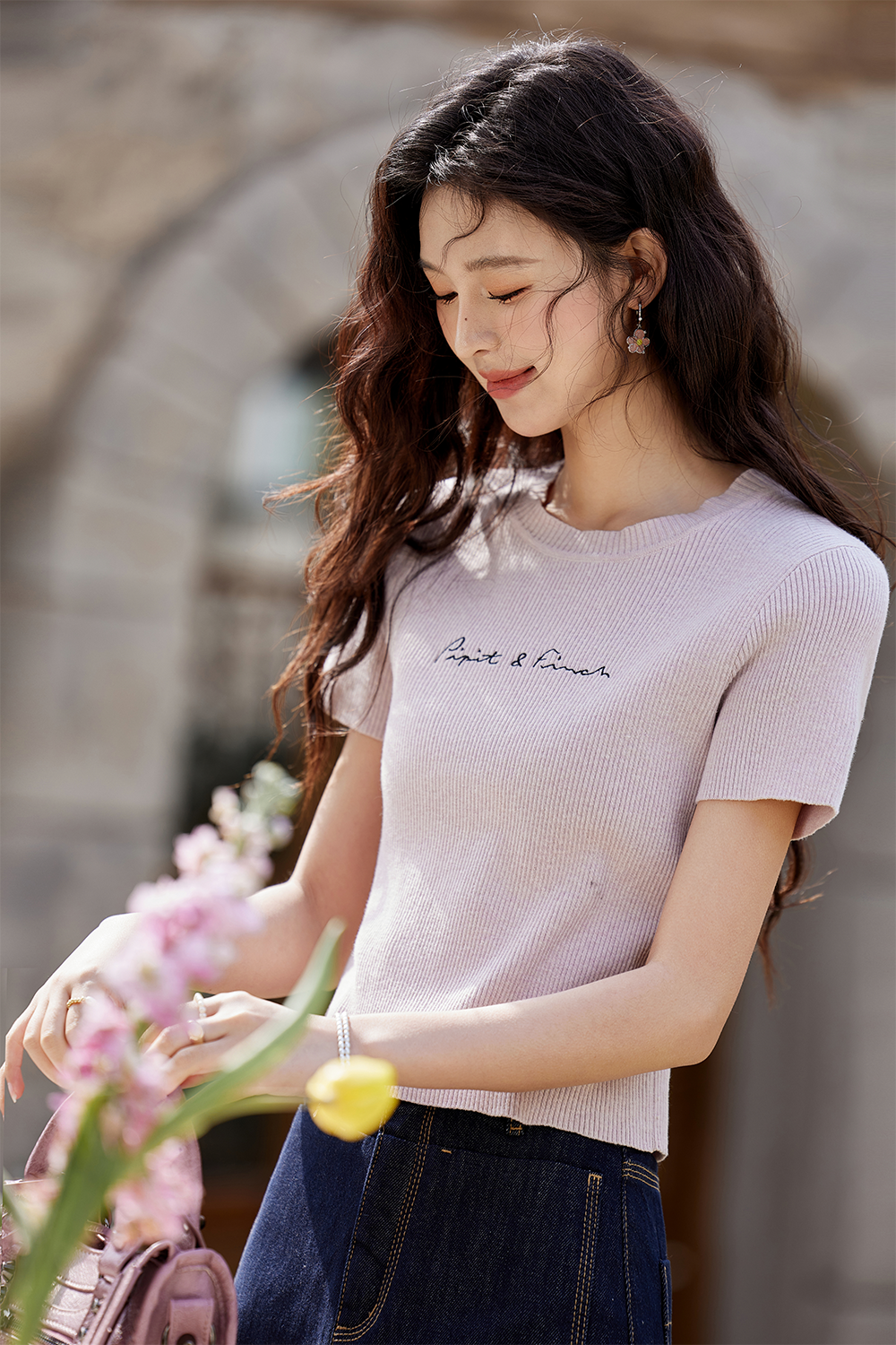 여성용 니트 티셔츠
