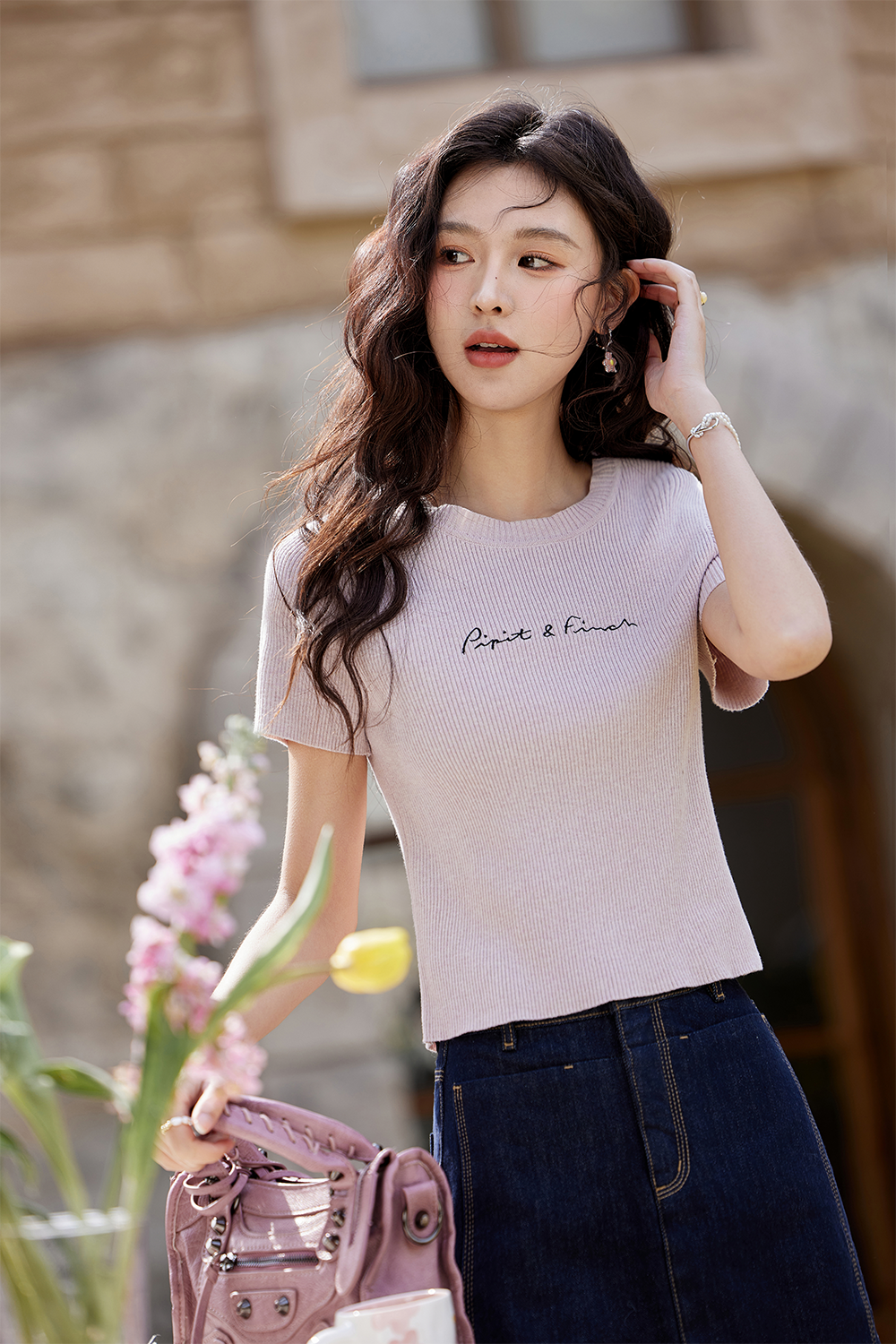 여성용 니트 티셔츠