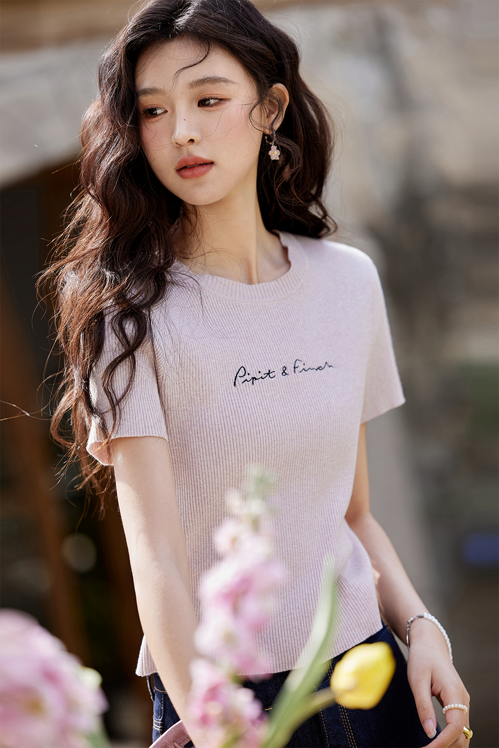 여성용 니트 티셔츠