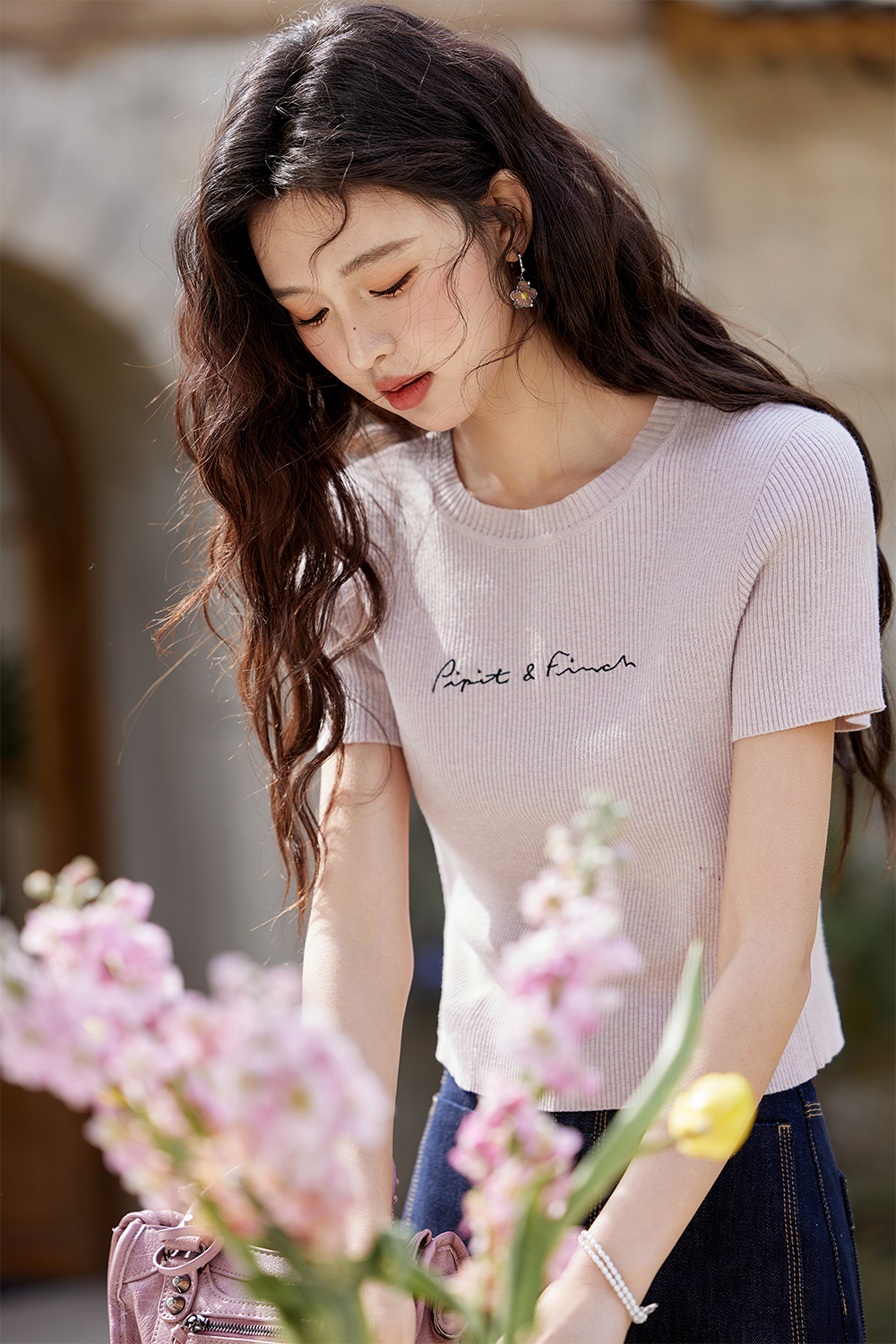 여성용 니트 티셔츠