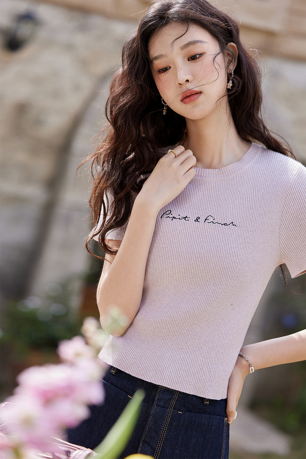 여성용 니트 티셔츠