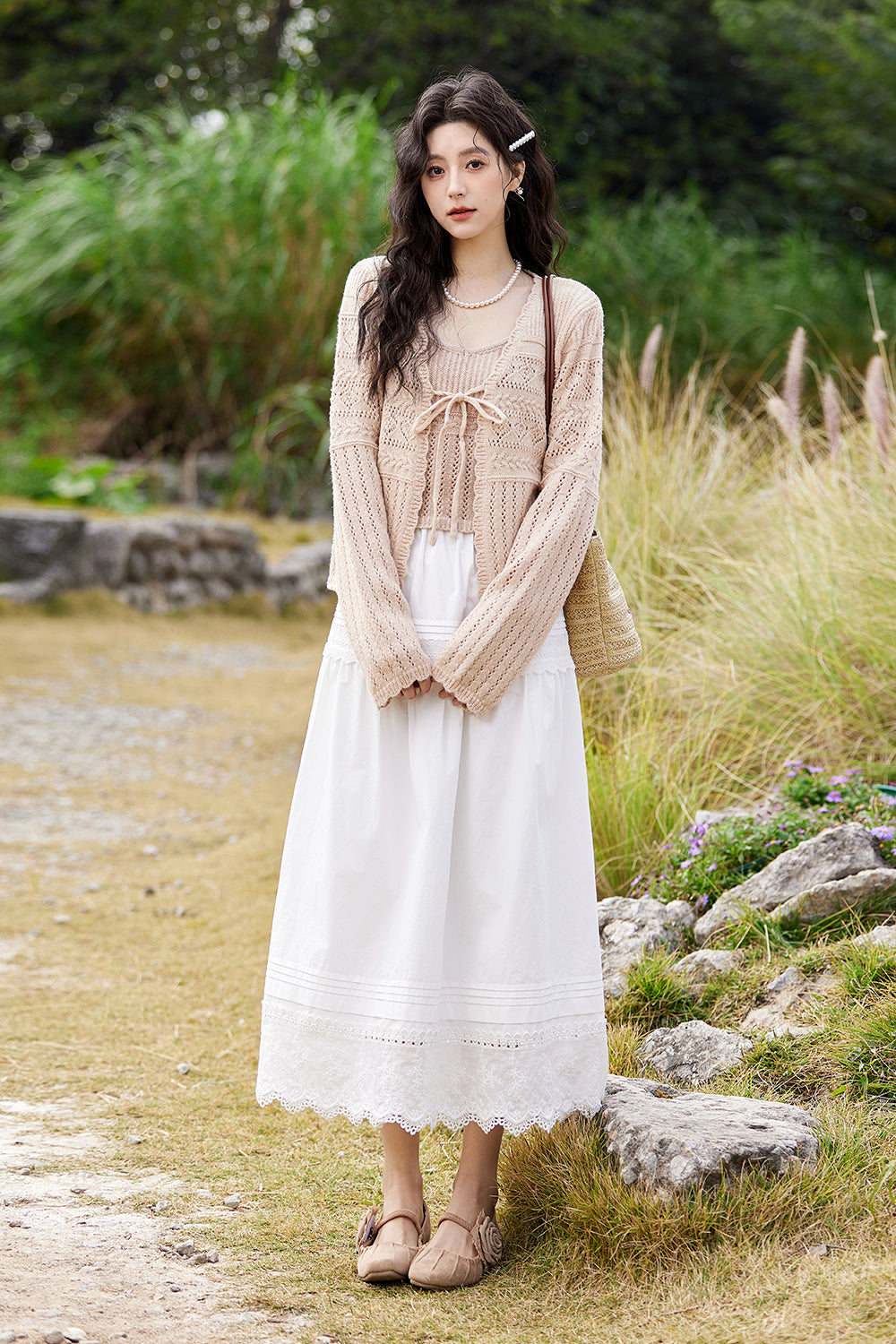 Set Atasan dan Kardigan Tali Spaghetti