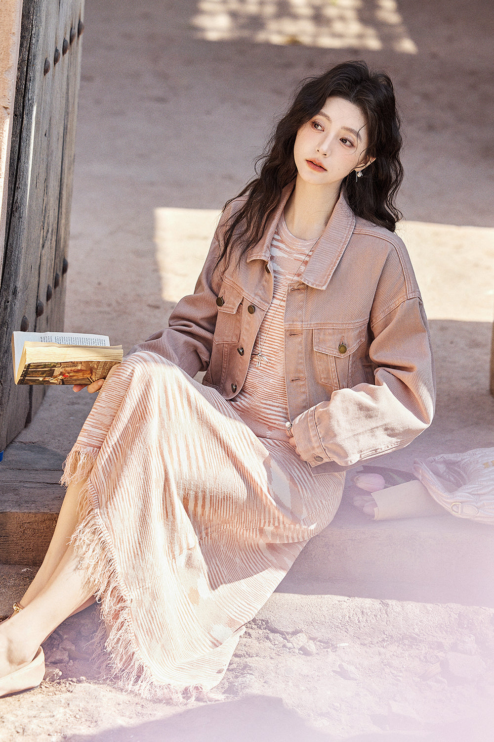 Set Gaun dan Mantel Tali Spaghetti Dijual Terpisah