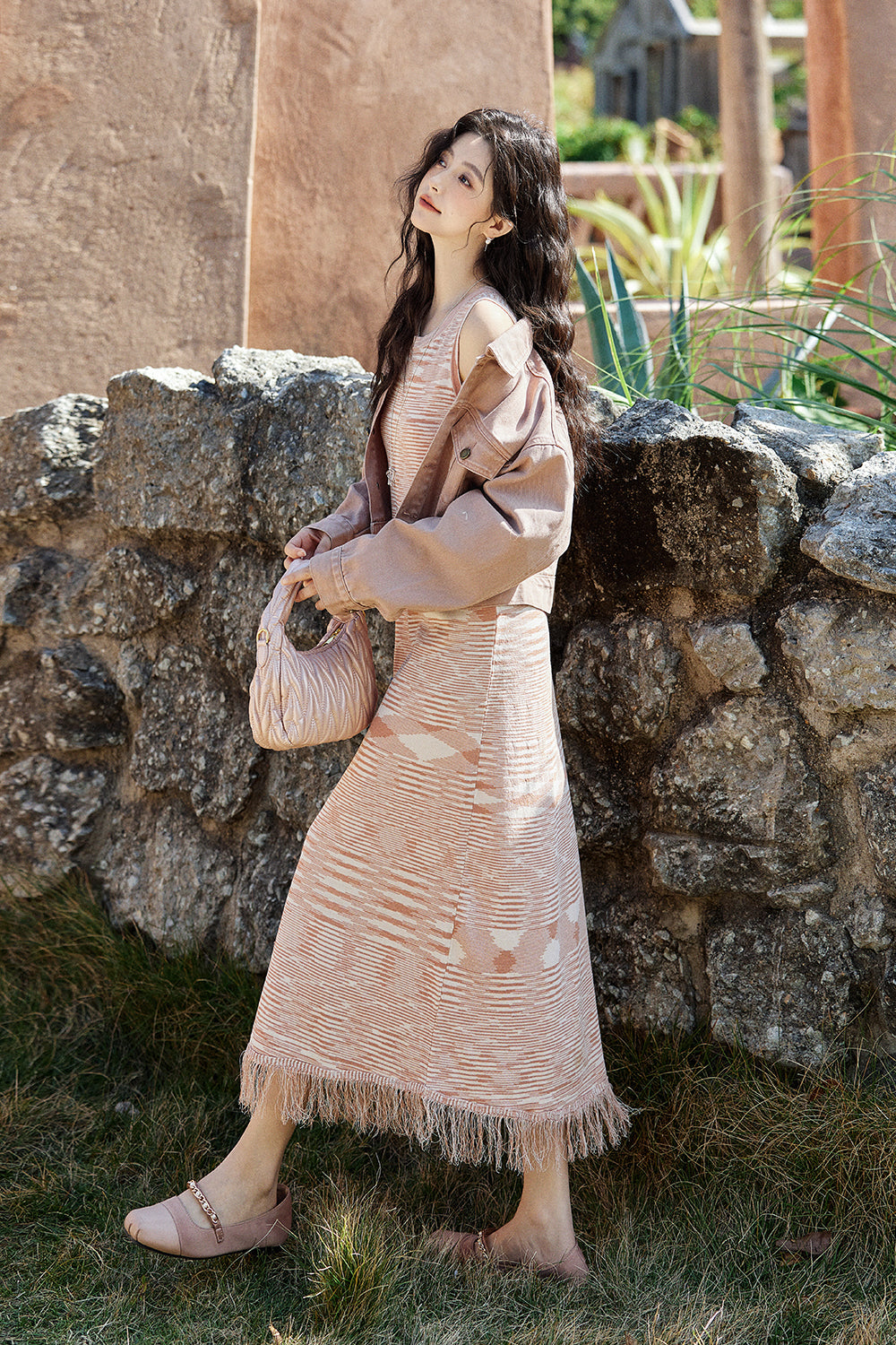 Set Gaun dan Mantel Tali Spaghetti Dijual Terpisah