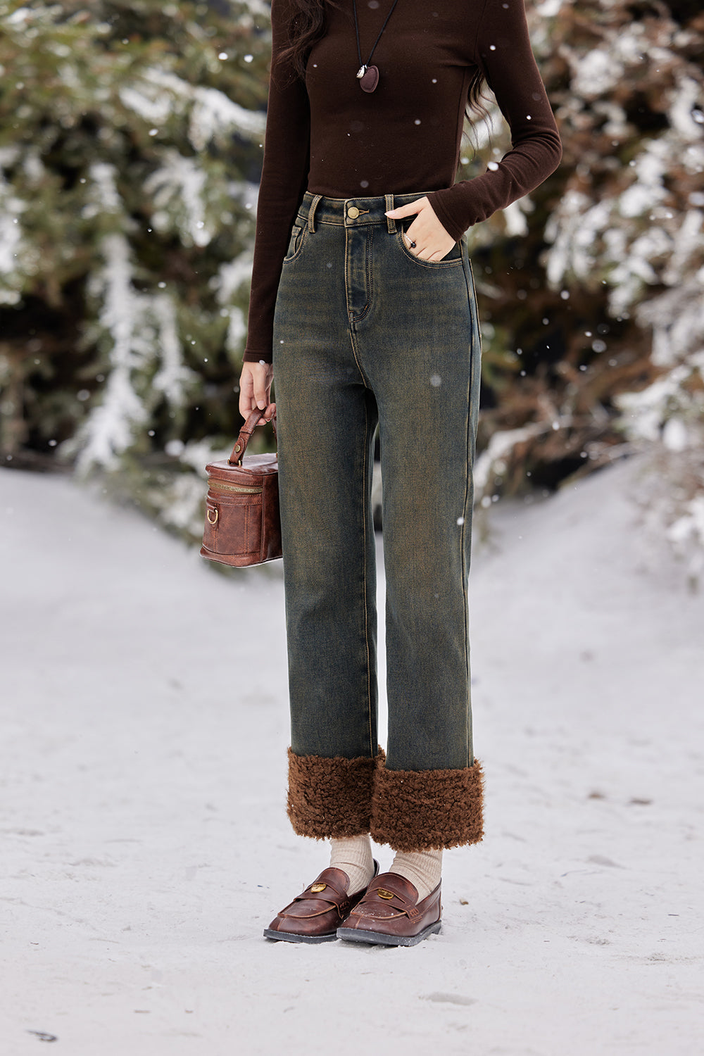 Jeans Denim Musim Dingin untuk Wanita