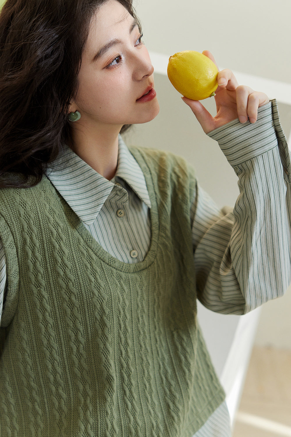 Kemeja Rajutan Dua Potong Palsu untuk Wanita