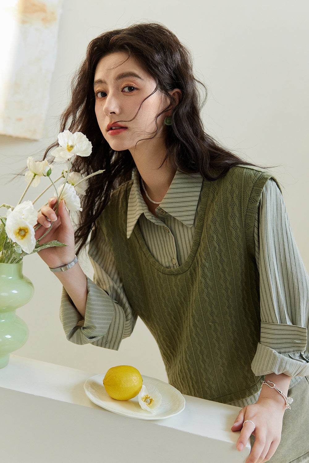 Kemeja Rajutan Dua Potong Palsu untuk Wanita