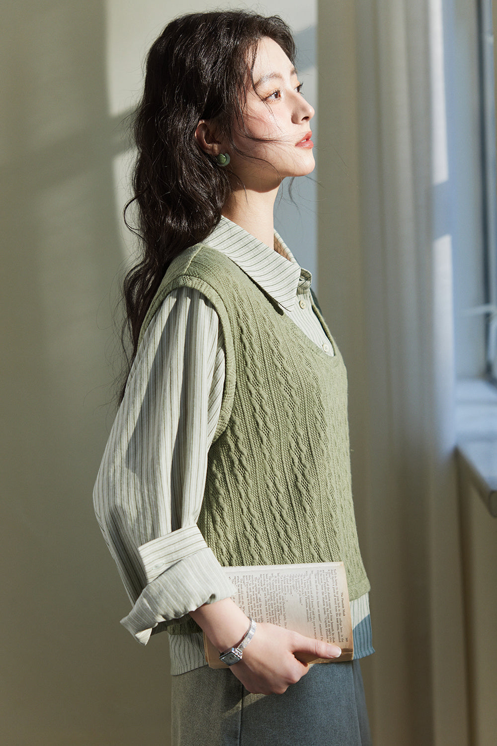 Kemeja Rajutan Dua Potong Palsu untuk Wanita