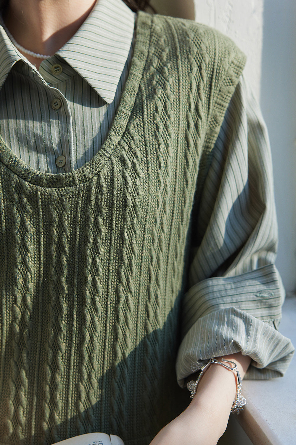 Kemeja Rajutan Dua Potong Palsu untuk Wanita