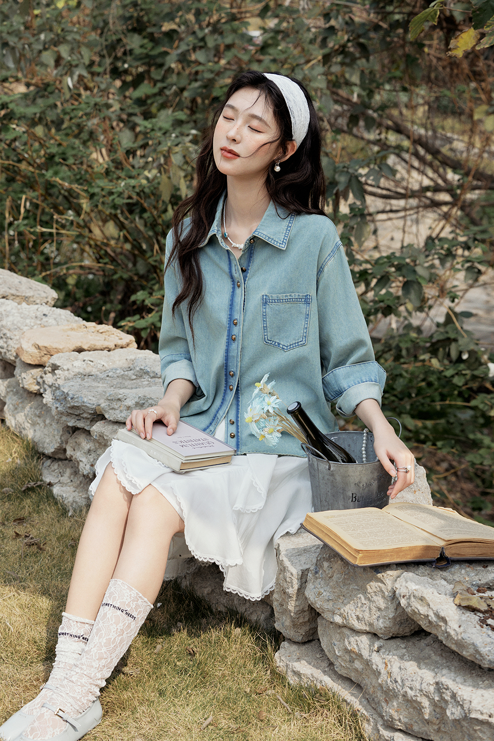 여성용 데님 셔츠