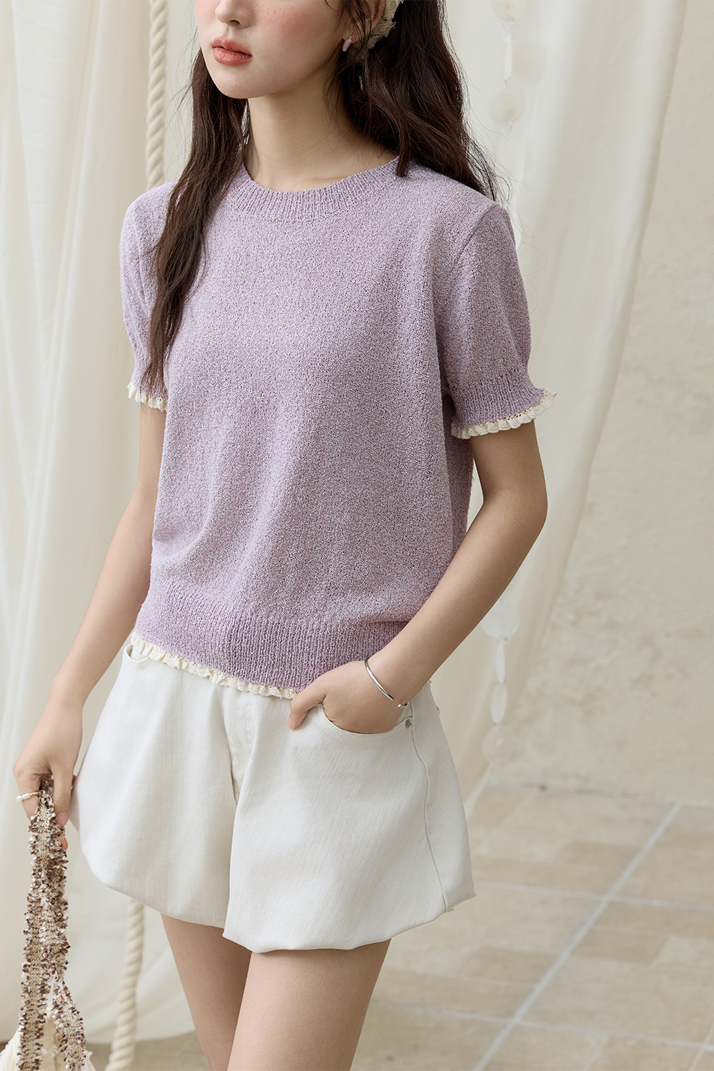 여성용 니트 티셔츠