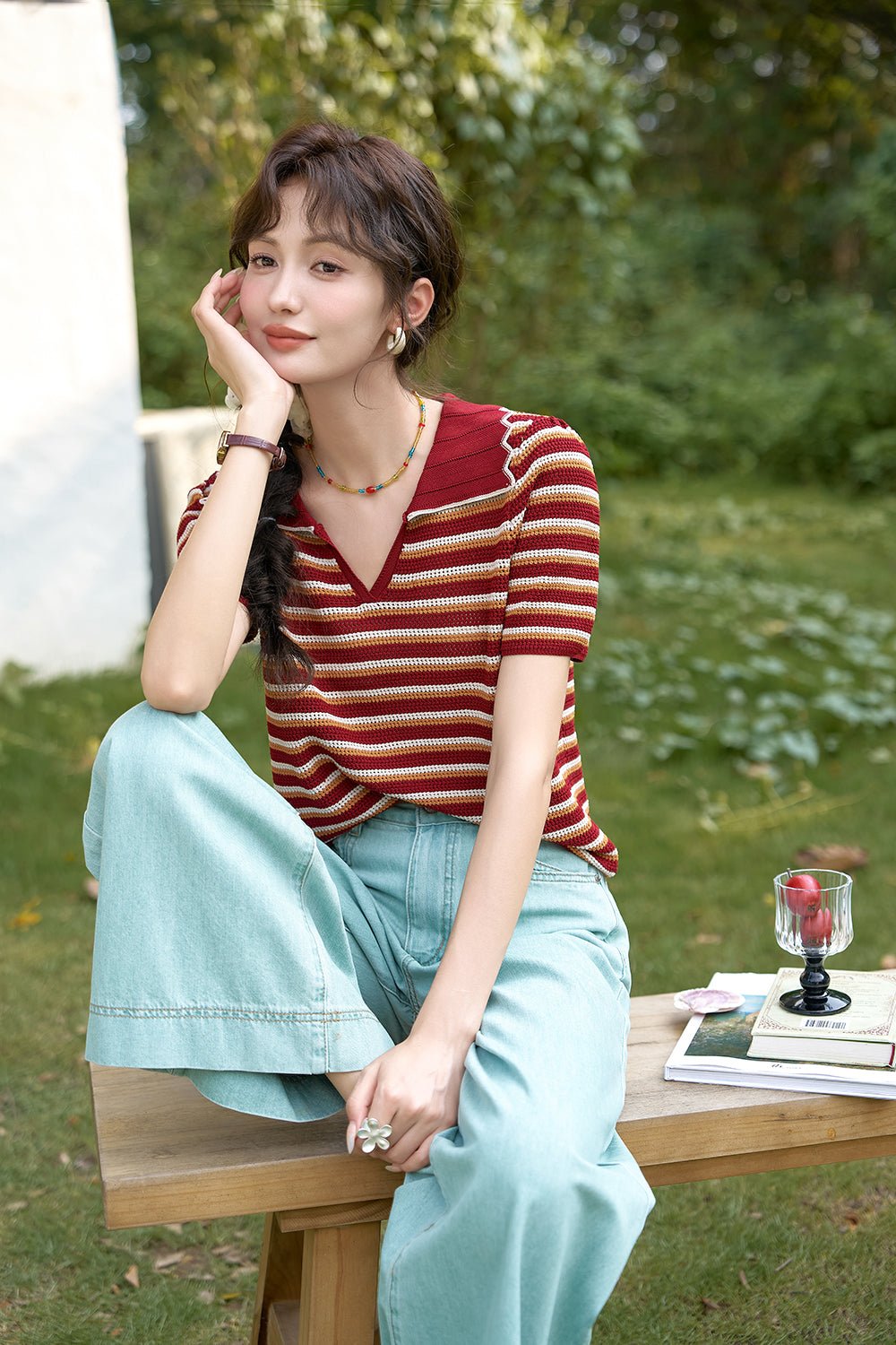 Stripe Knit T-shirt for Women