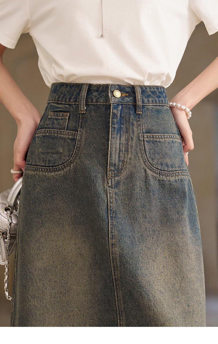 High Waist Long Denim Skirt for Women