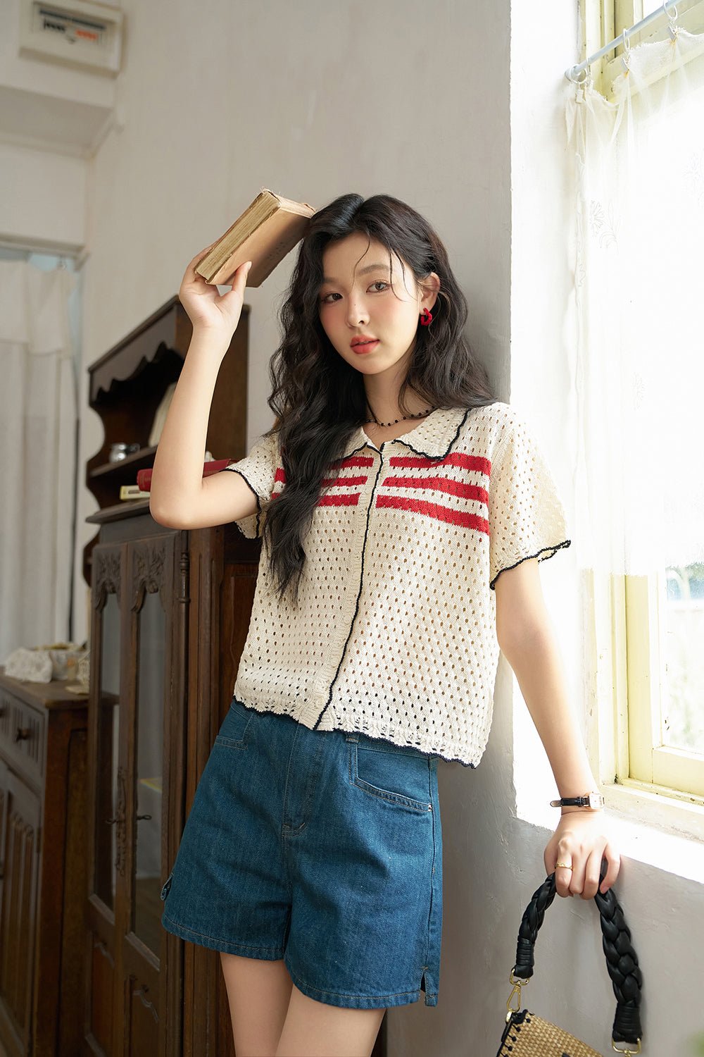 Turn-down Collar Knit Shirt for Women