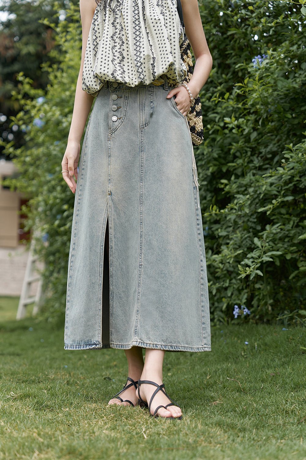 High Waist Long Denim Skirt for Women - Mishow