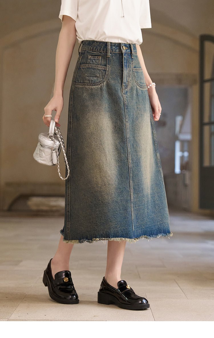 High Waist Long Denim Skirt for Women