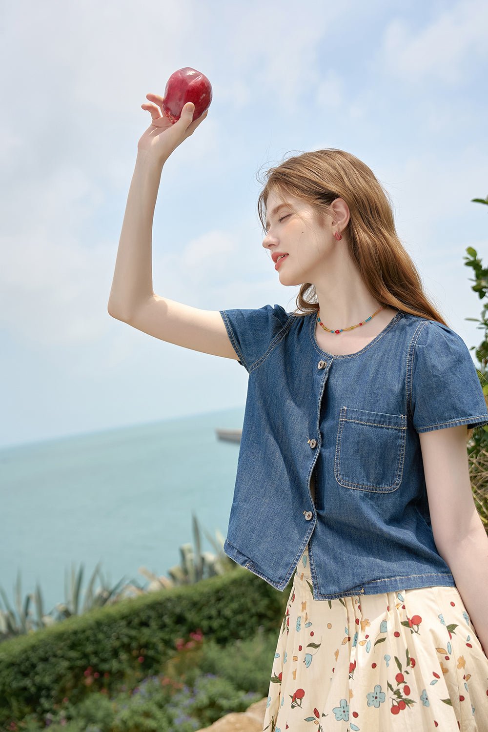 O-neck Denim Blouse for Women